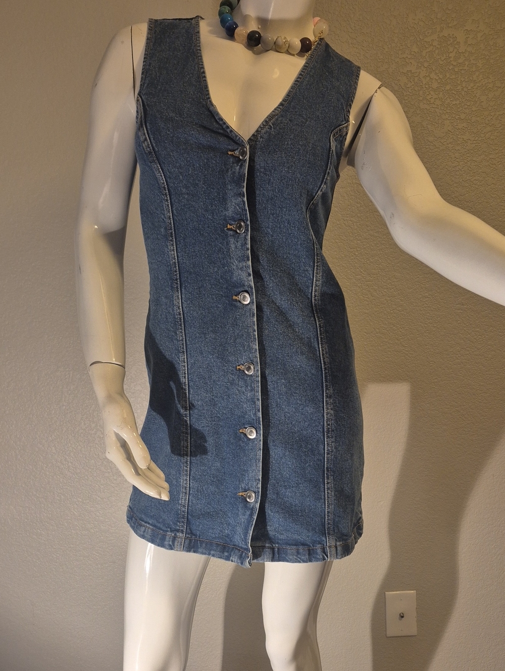 H&M Blue Sleeveless Denim Button-Front Mini Dress